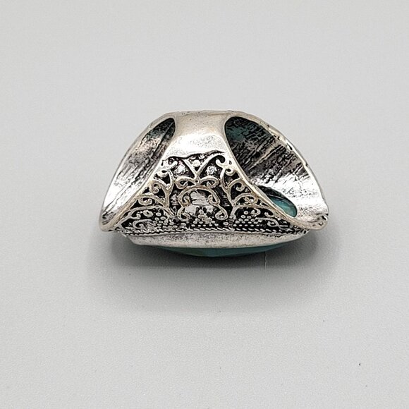 Faceted Green Chalcedony Stone Statement Ring Silver Tone Metal Size 7 - Picture 5 of 8